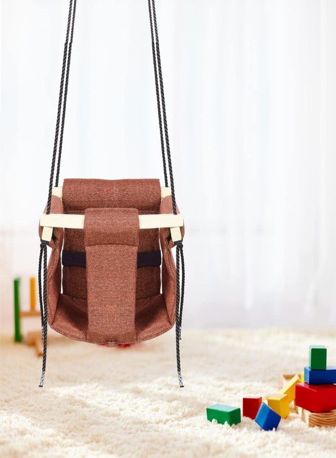 BOFFLE Cotton Cloth and Wooden Hanging Swing for Babies Indoor Outdoor Toddler Seat Chair for Baby Hammock Chair Cradle Birthday Gift for Kids (6 Months to 3 Years) (CHOCOLATEY) - Image 1